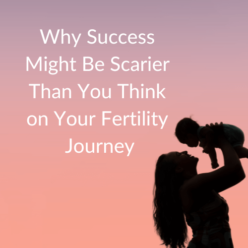 Silhouette of a mother lifting her baby against a soft pink and purple sunset sky, a dreamy image for fertility over 40.