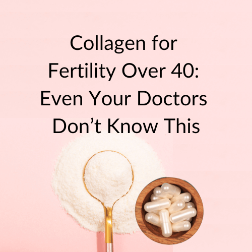 An image of collagen powder and pills designed to guide mothers on their fertility over 40 journey.