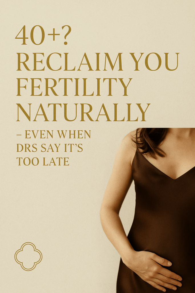 Woman resting hand on lower abdomen in peaceful setting, symbolizing spiritual connection and holistic support for fertility over 40.